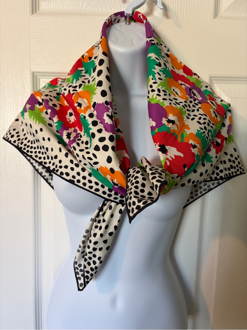 Jim Thompson Silk Floral Polka Dot Scarf Made in Thailand